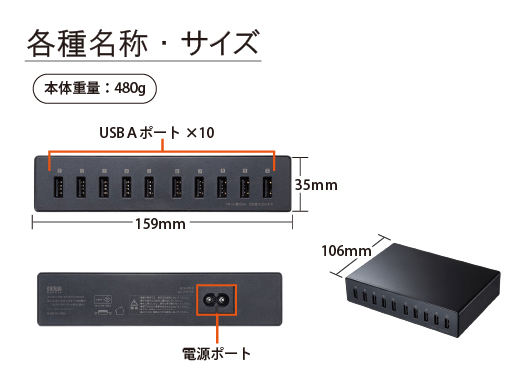 サンワダイレクト 10ポートUSB充電器