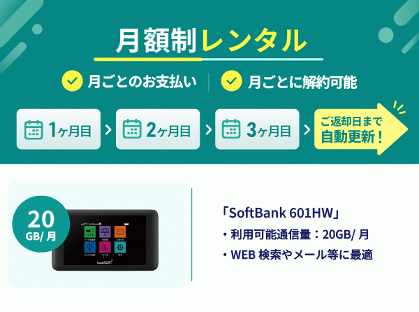 【定期】SoftBank 601HW 20GB