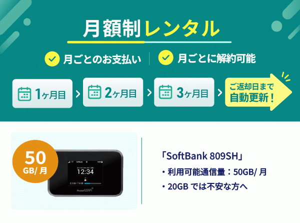 【定期】SoftBank 809SH 50GB